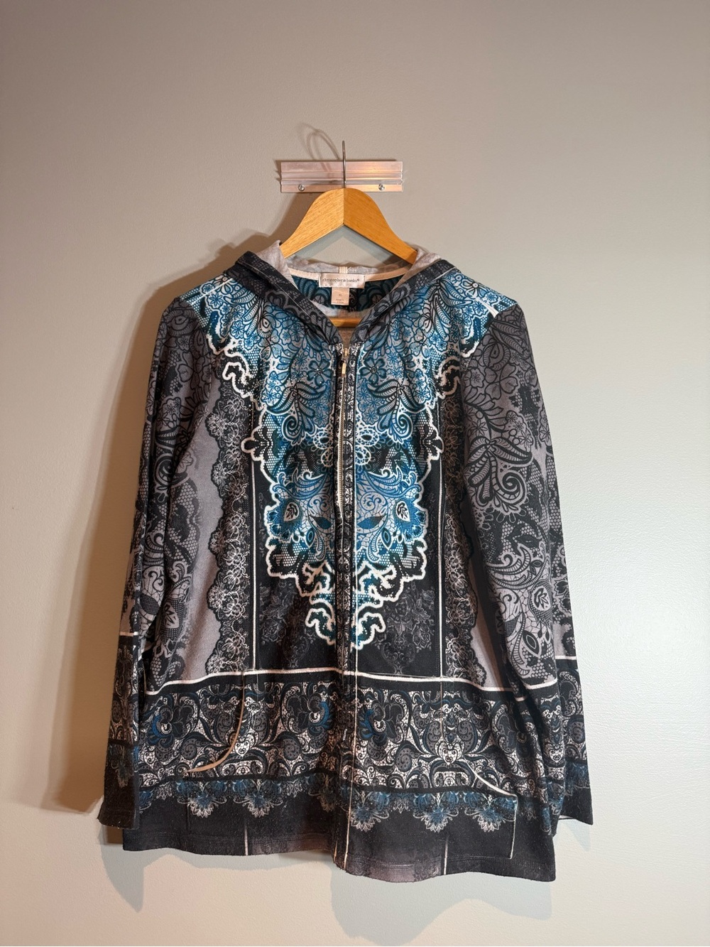 Christopher & Banks Blue and Gray Paisley Zip Hoodie - Picture 2 of 10